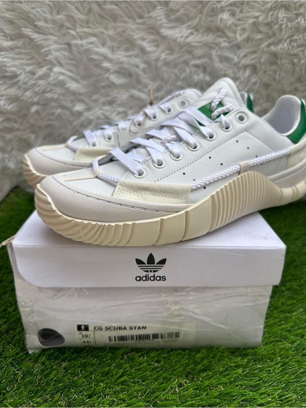 adidas White Sneakers with Green Heel Accent